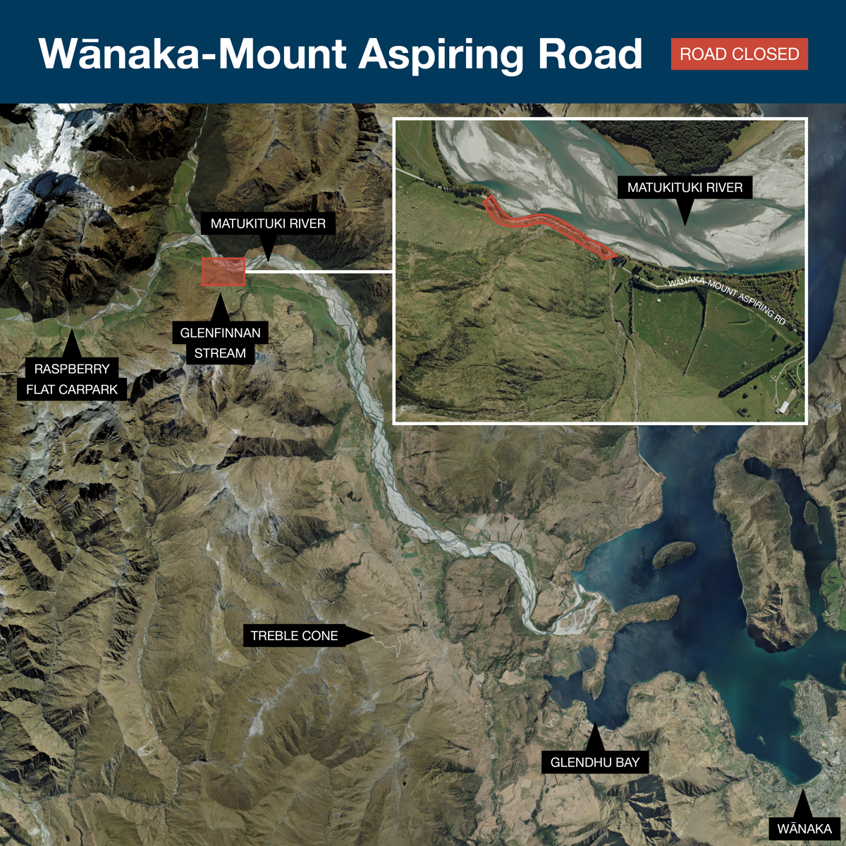 QLDC Wanaka Mt Aspiring Road Closures Social Graphics 800Px X 800Px Nov24 MAP ONLY